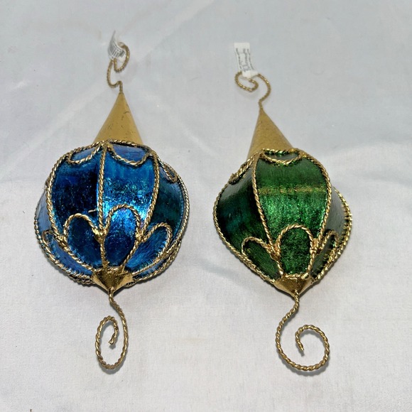 Department 56 Other - 2-Department‎ 56 lantern-style Large Ornament Gold Filigree Scroll Blue/Green